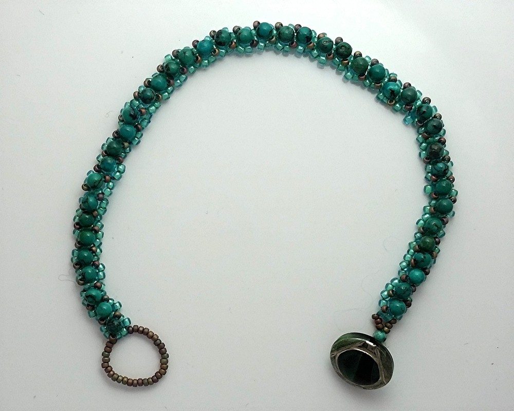Turquoise Embellished Right angle weave bracelet