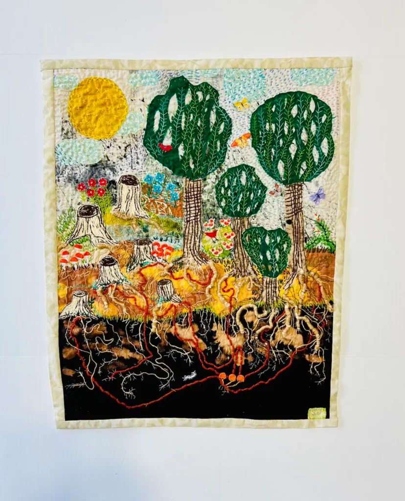 Forest after the fire embroidered collage by Susana Vizcarra