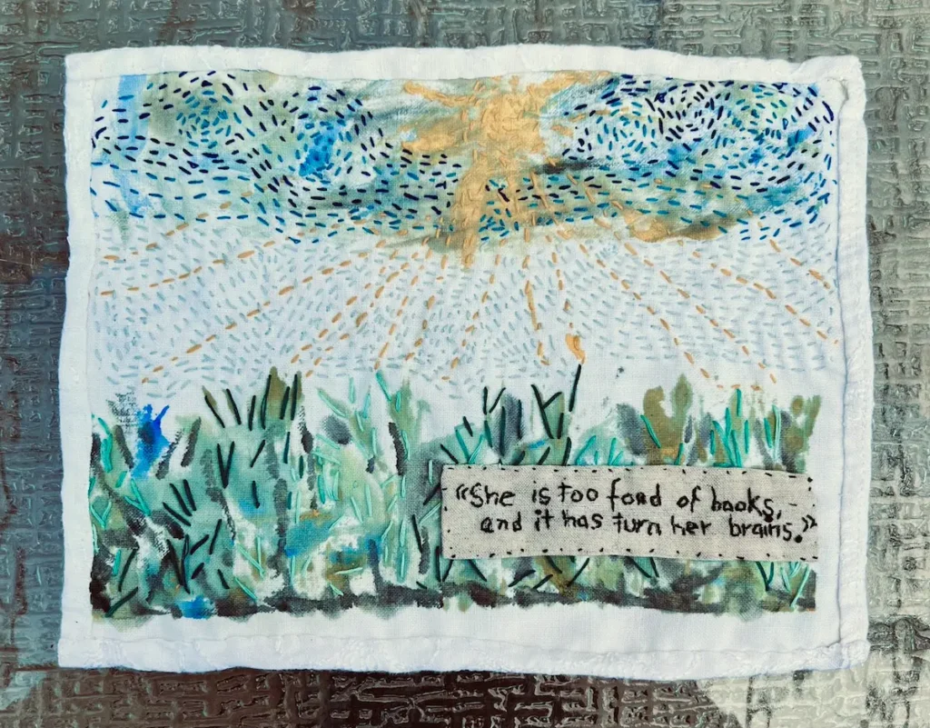 Fond of Books embroidered collage by Susana Vizcarra